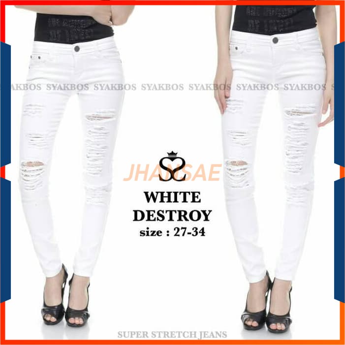 Fashion wanita  jeans cewek celana  lepis  cewe warna White 