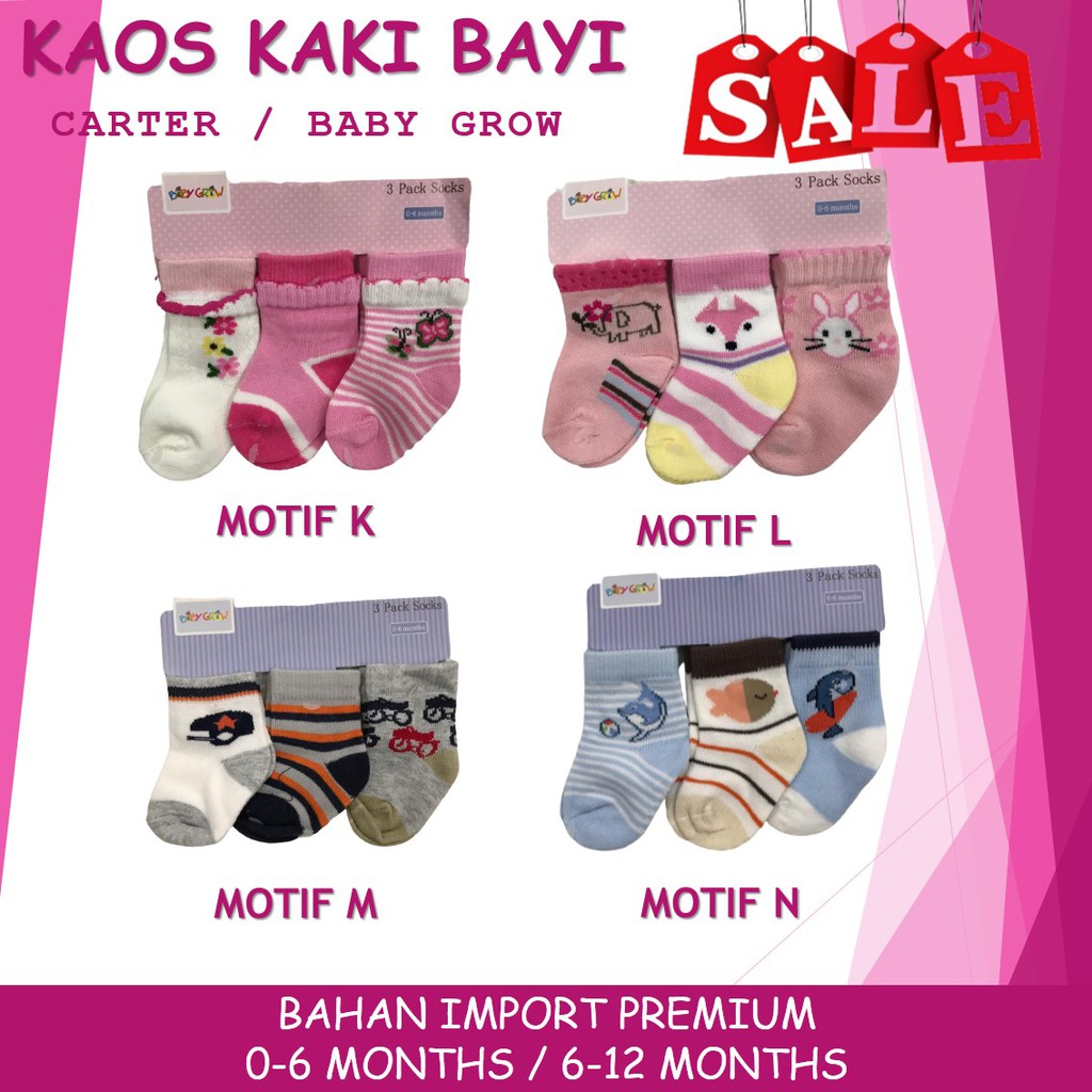 3 PCS KAOS KAKI BAYI NEWBORN BARU LAHIR ANAK BALITA ALAS KARET PREMIUM IMPORT BABY GROW