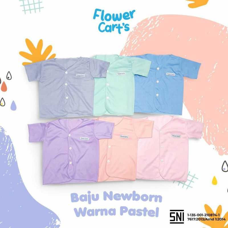 (6 Pcs) Baju Bayi SNI Kemeja Tangan Pendek Newborn 0-6 Bulan FLOWER CART'S / Baju Bayi Tangan Pendek