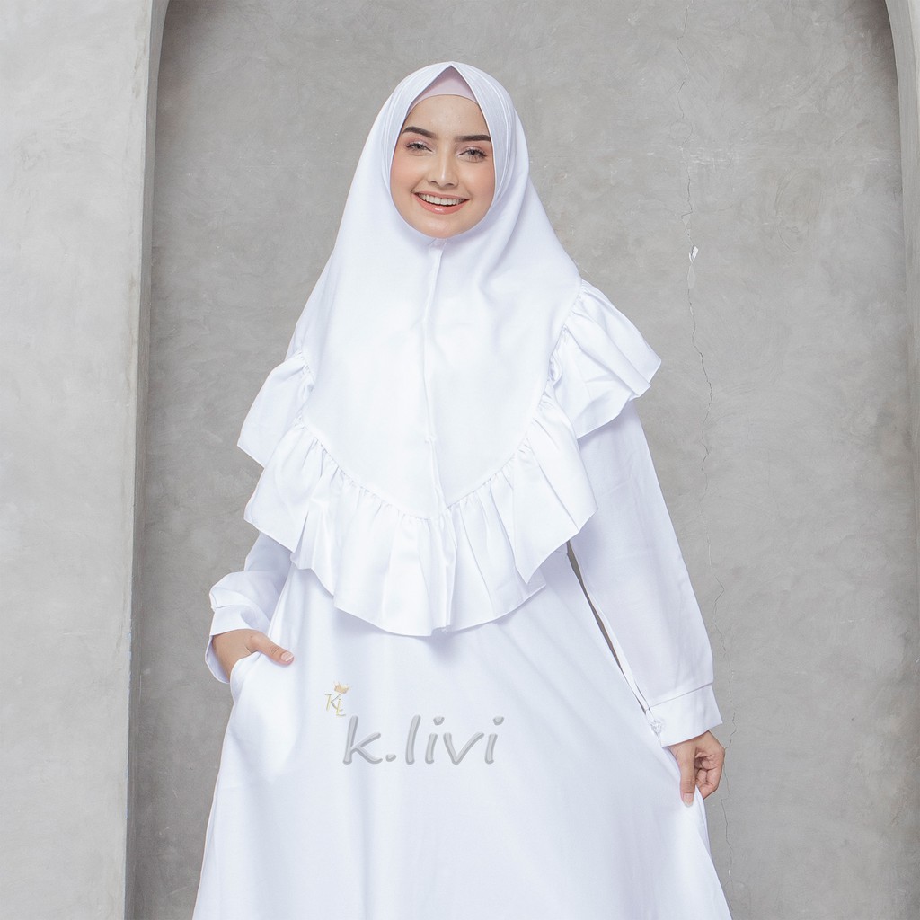 Baju gamis putih syari M L XL pengajian manasik busana muslim wanita-1