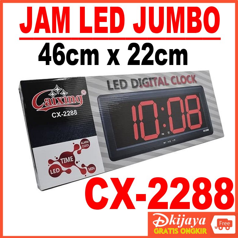 Jam Dinding LED Digital Suhu Temperatur Besar Meja LED Clock CX-2288 Merah CX2288