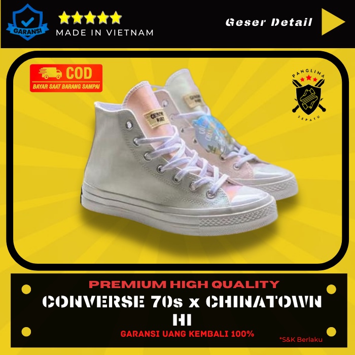 Sepatu Sneakers Pria Wanita Converse 70s x Chinatown Market Hi White Premium Original