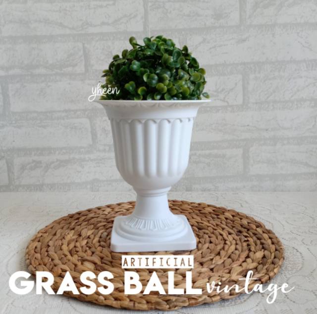 Artificial Grass Ball Vintage / Grass Ball Vas Piala / Grass Ball Pot Piala