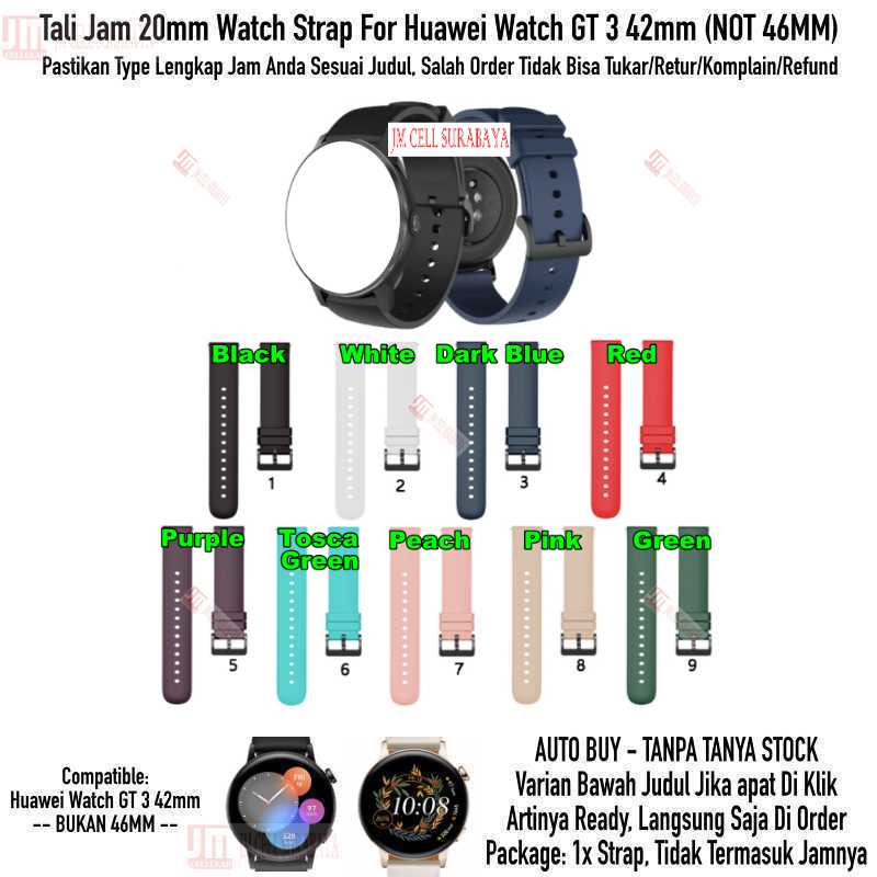 P20Q Watch Strap Huawei Watch GT3 GT 3 42mm - Tali Jam Tangan 20mm Rubber Silikon Polos