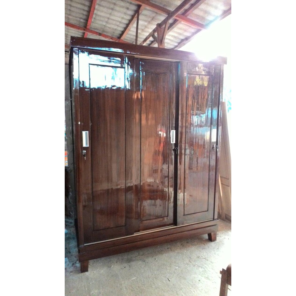 lemari pintu 3 sliding door jati, lemari pakaian pintu geser