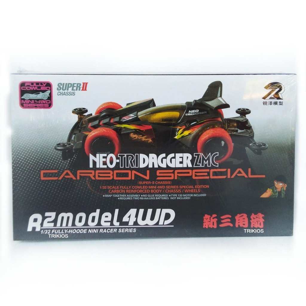 Rep. Tamiya. Mini 4wd Merk Ruize Tridagger ZMC Carbon Special Super 2 Chassis