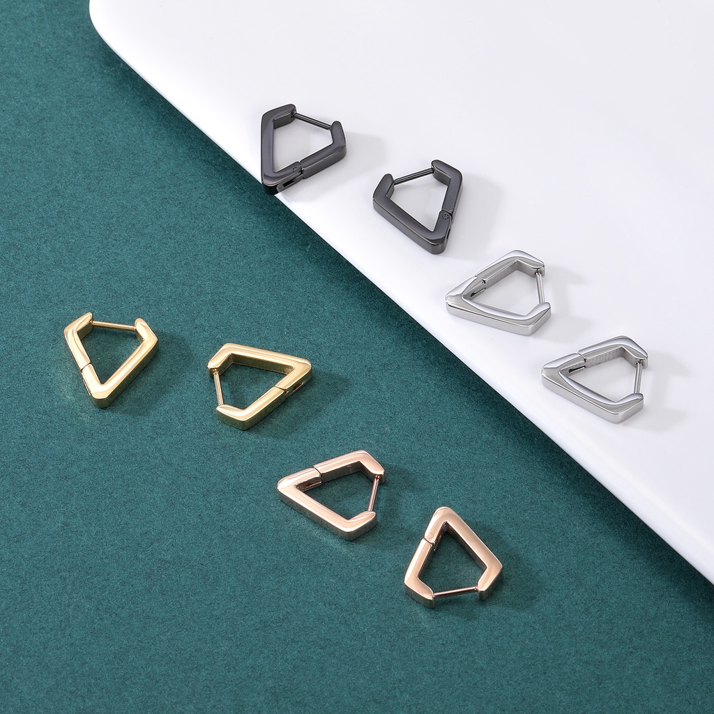 1 Pasang Anting Tindik Bahan Stainless Steel Bentuk Geometri Bulat Persegi Segitiga Gaya Hip Hop