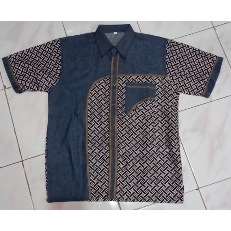 Baju batik denim pria