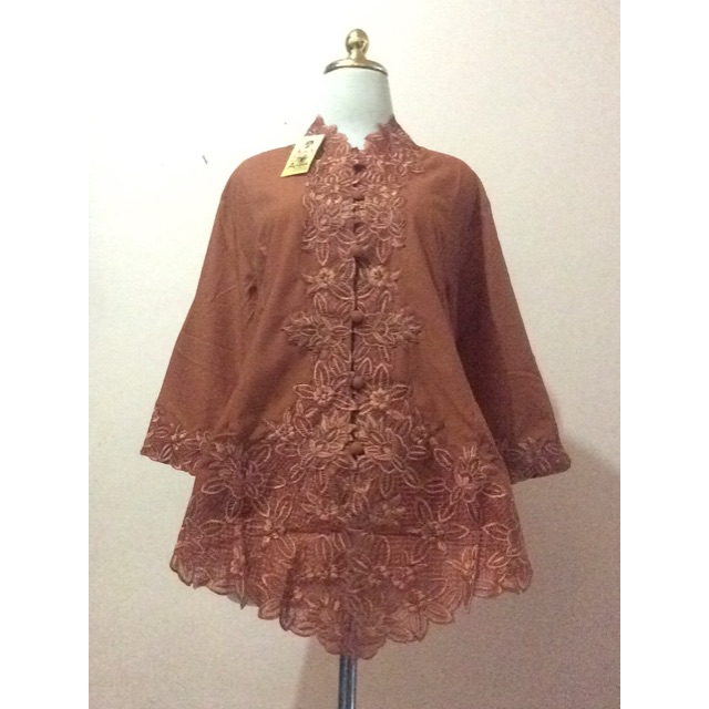 Kebaya Betawi Modern Encim Bordir Lengan Panjang 7/8 Jumbo 4L LD 112 Brown Coklat Coffee