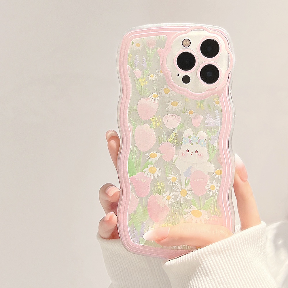 Case Pelindung Transparan Motif Bunga Kelinci Untuk Iphone 11 8 7 Plus SE2 XS XR 12 13 PRO MAX