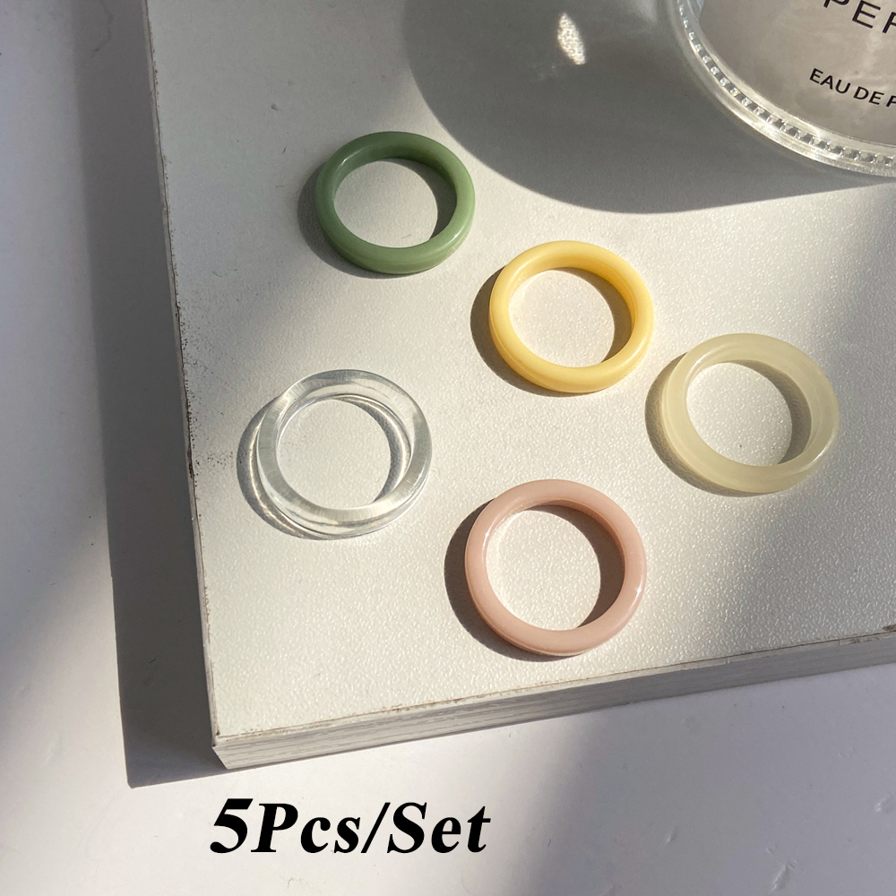 5pcs / Set Cincin Transparan Warna Permen Gaya Korea Untuk Aksesoris Perhiasan