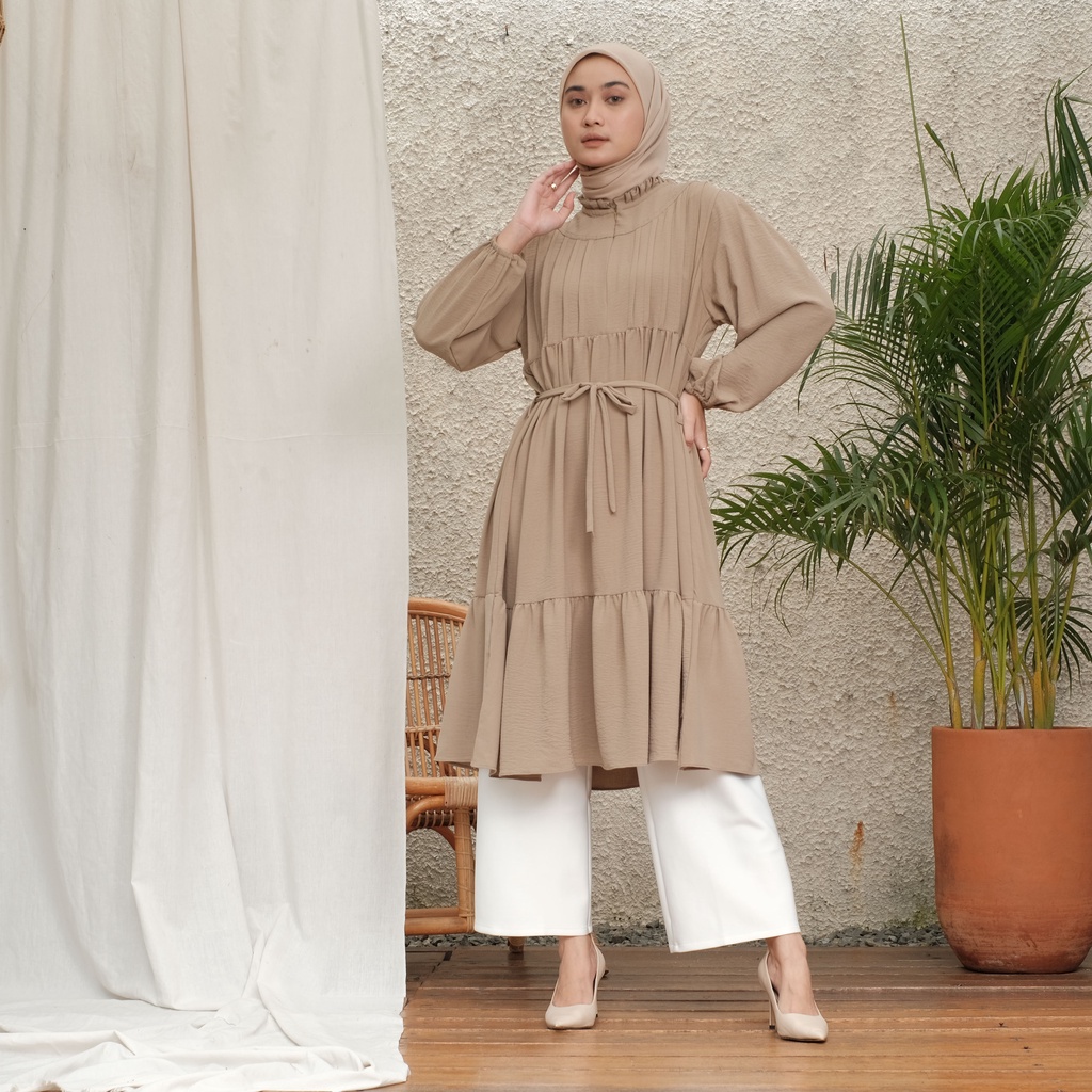 TUNIK YIZANI - LONG TUNIK WANITA MUSLIM POLOS CRINGKLE  by Raline Mode