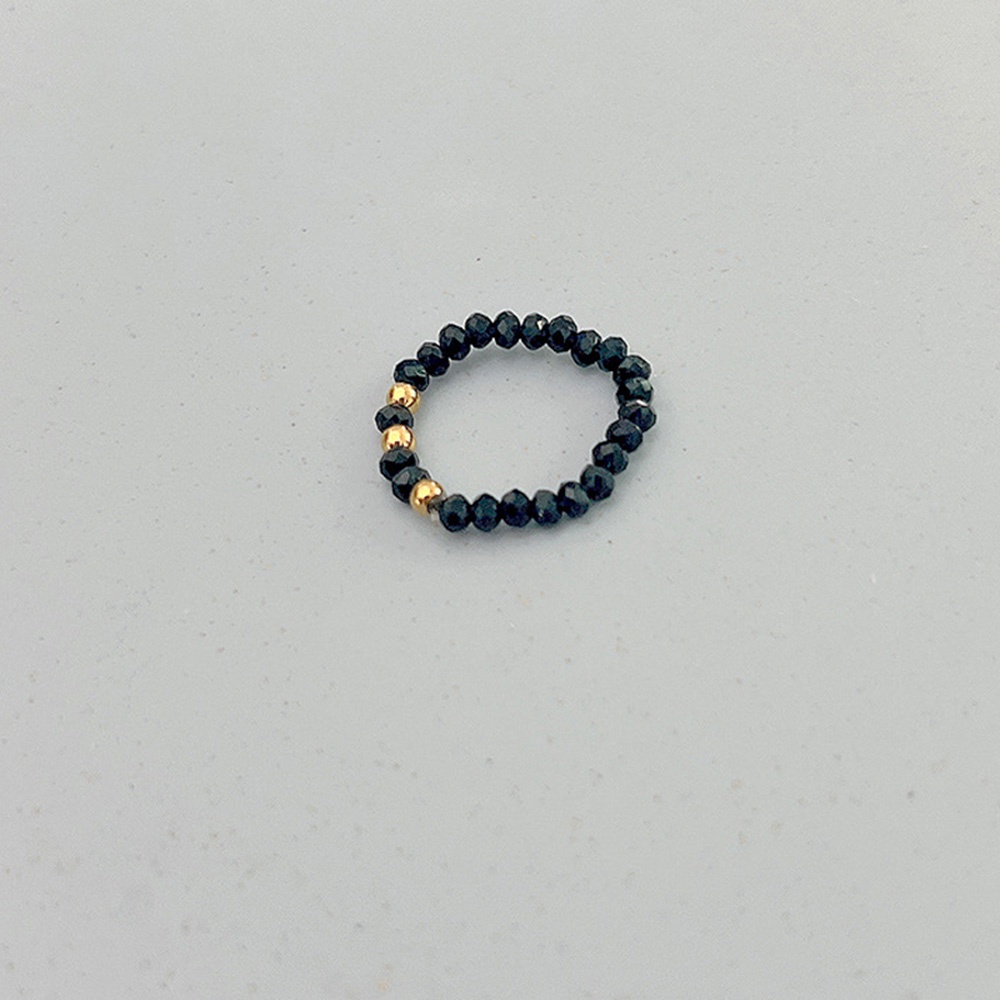Cincin Elastis Handmade Hias Manik-Manik Mutiara Imitasi Warna Hitam Untuk Wanita