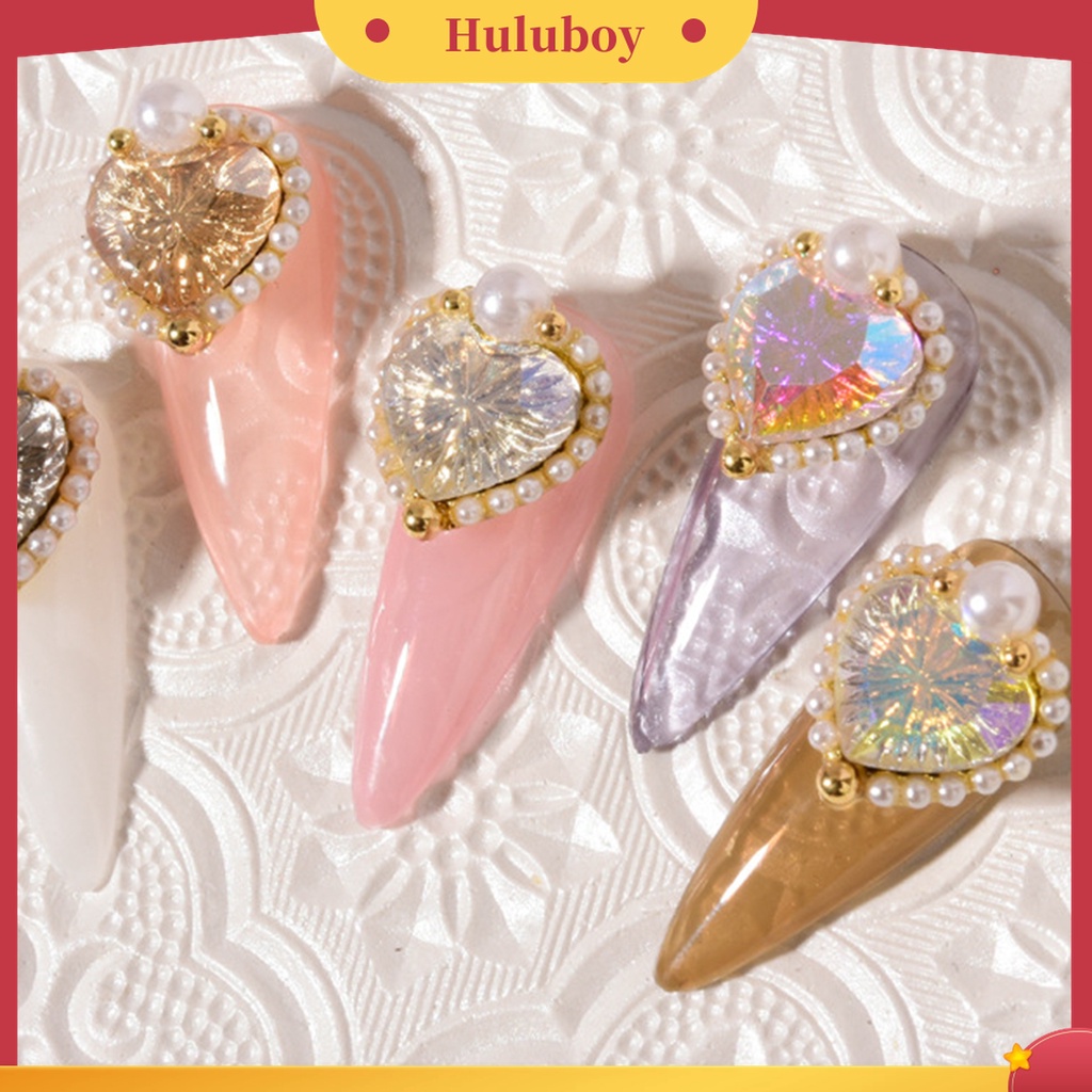 Huluboy Huluboy♡ Ornamen Berlian Imitasi Bentuk Hati Bahan Alloy Untuk Dekorasi Kuku