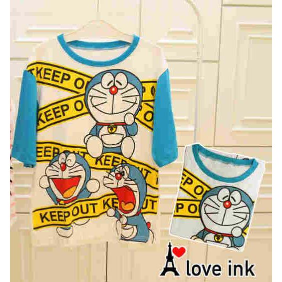 KSDR47 - Kaos Atasan Doraemon Blue White Keep Out XXL