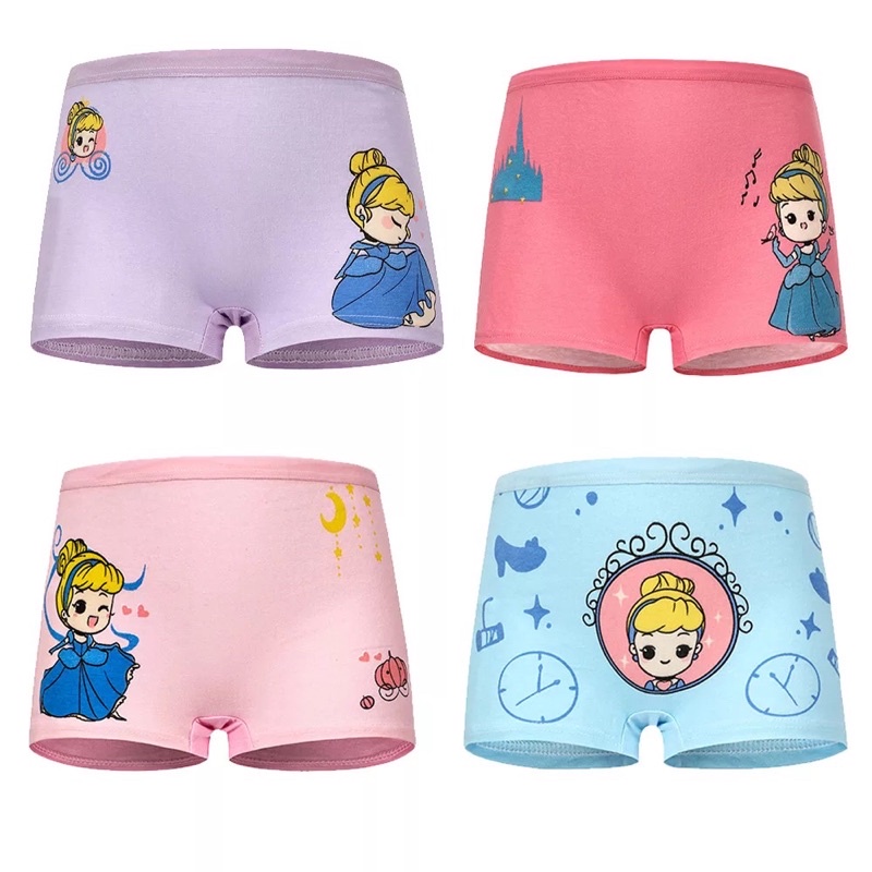 Celana Dalam Boxer Anak Perempuan Bahan Katun isi 4 in 1 Gambar Cinderella Boxer Anak Perempuan Lucu Celana Dalam Anak Cewe Bahan Katun