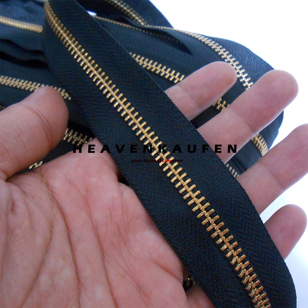 Resleting Ritsleting YKK Dua Arah Two Way Zipper Type Gigi Besi No 5 Warna Hitam - Gold Emas Meteran