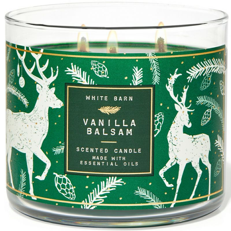 BATH AND BODY WORKS BBW VANILLA BALSAM 3 WICK SCENTED CANDLE MADE WITH ESSENTIAL OILS 411 G