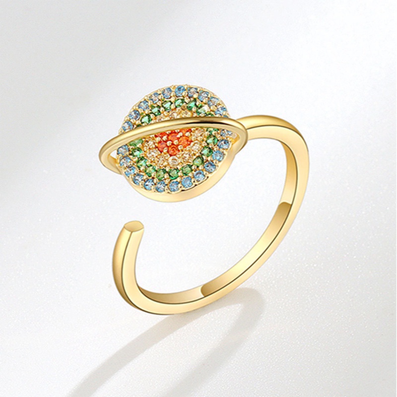 Cincin Adjustable Desain Planet Bahan Zirkon Gaya Vintage Untuk Wanita