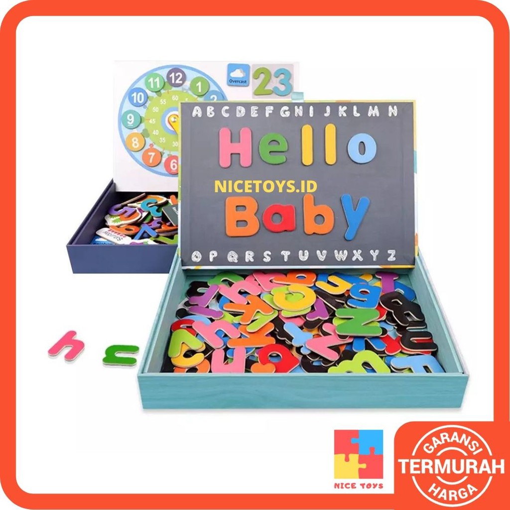 Alphabeth Magnet Spelling Magnet Board Game Puzzle Anak Mainan Kayu