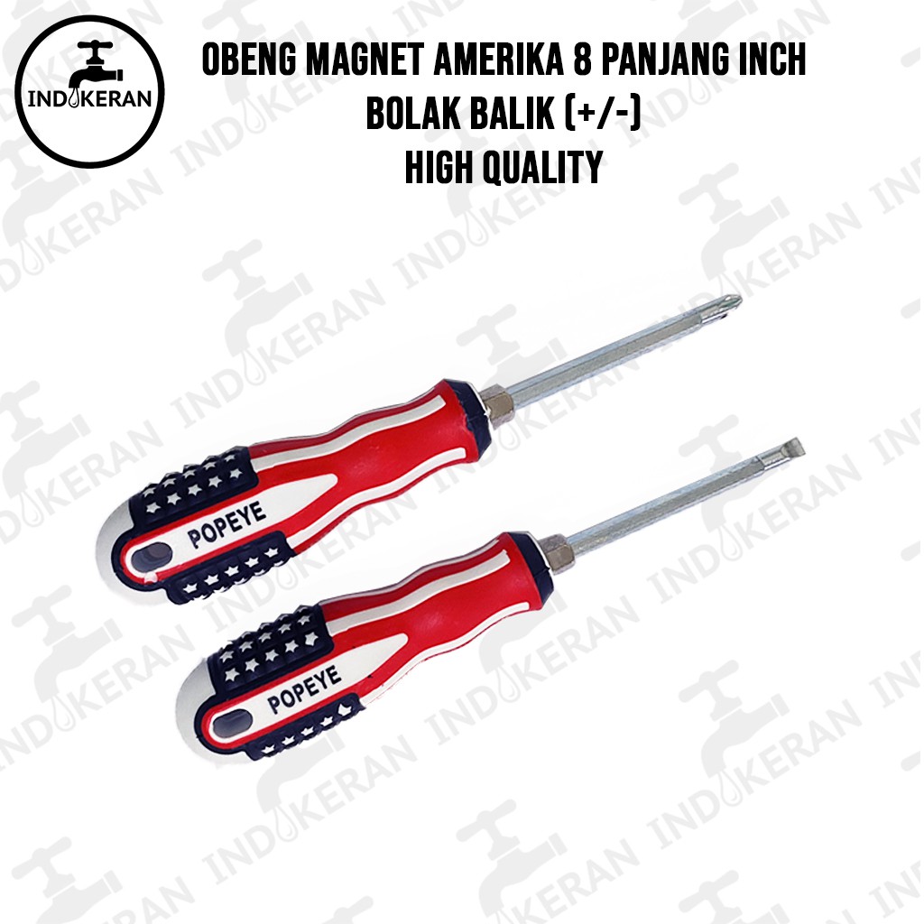 INDOKERAN - Obeng Magnet Amerika Bolak Balik Gagang Karet - 8 Inch - High Quality