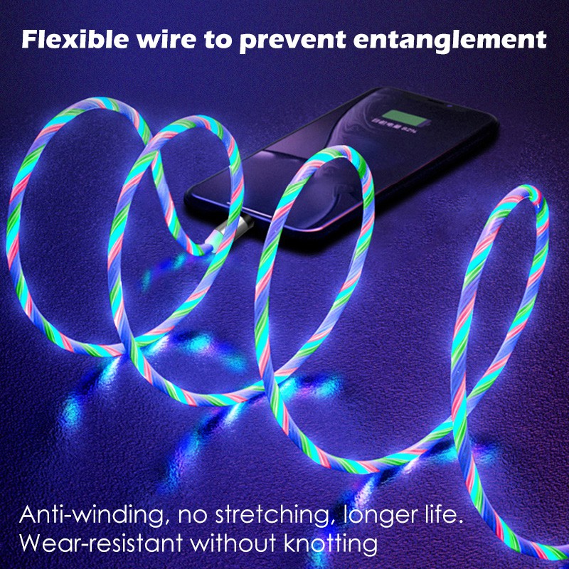 (1M / 2m) Kabel Data / Charger Micro USB / Type C Magnetik Fast Charging Dengan Lampu LED Untuk iPhone