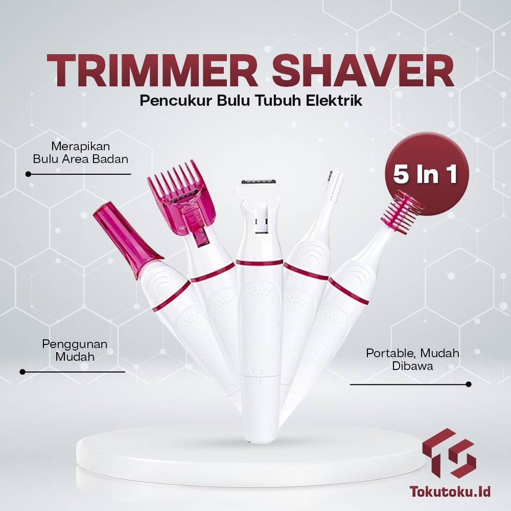 Pencukur Bulu Tubuh Elektrik Shaver Trimmer Penghilang Rambut Alis Ketiak 5in1