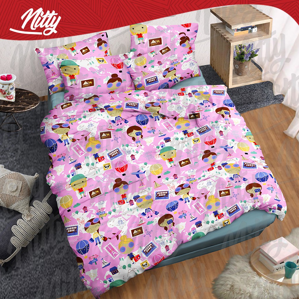 SEPREI KATUN LOKAL 160X200 T30 ABSTRAK CARTOON PANDA FROG BEAR PENGUIN BUNNYLONDON PARIS NITTY M