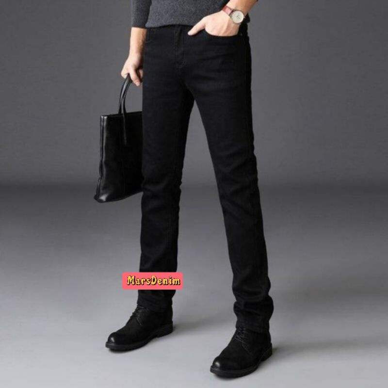 CELANA SOFT JEANS PENSIL SLIMFIT SKINNY MELAR PRIA COWOK HITAM PREMIUM