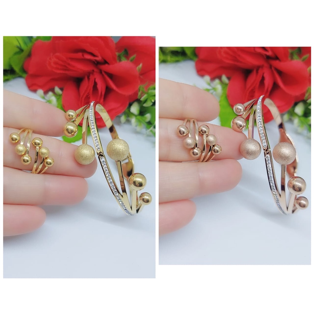 Titanium set gelang dan cincin bola perhiasan wanita Jewelry 0067