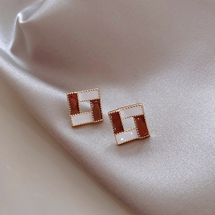 Korea anting-anting kecil square stud anting Sterling anting-anting Perak Anting-Anting/pin temperam