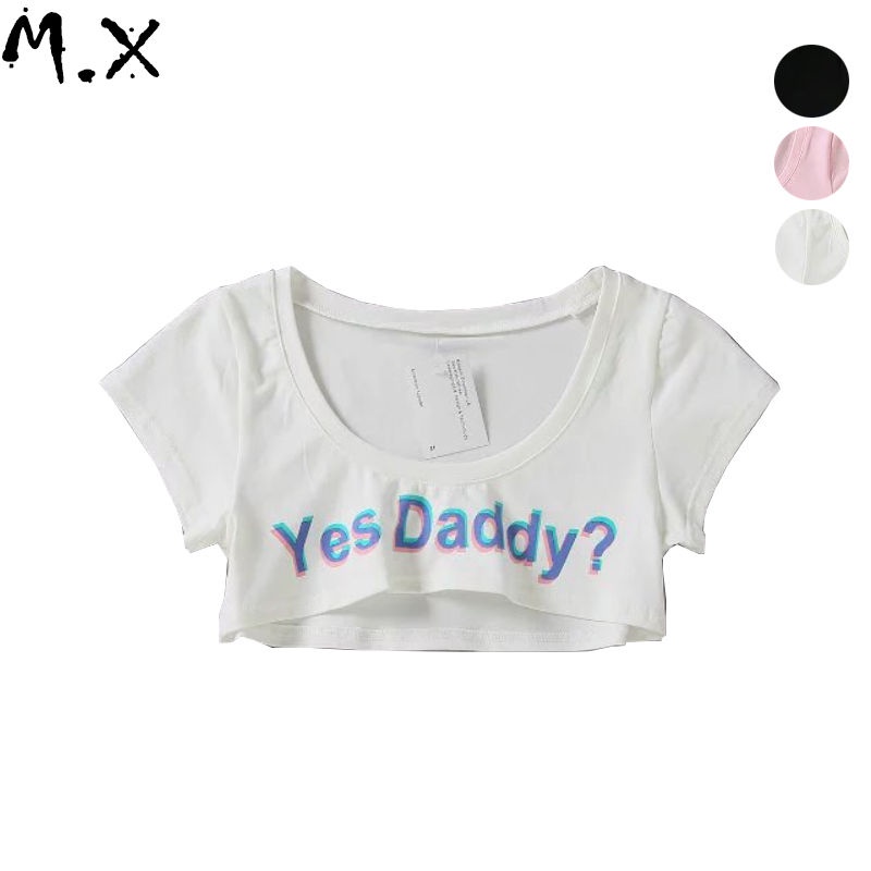 kaos wanita korean style yes daddy sexy letters topless breasts lengan pendek t-shirt girl tops blus