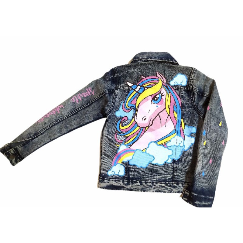 Jaket jeans levis denim lukis painting anak kids unicorn