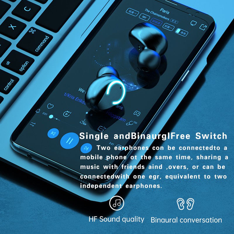 Headset Bluetooth Nirkabel Dengan Mikrofon Earphone Olahraga Sentuh Earbud Musik Catu Daya Darurat