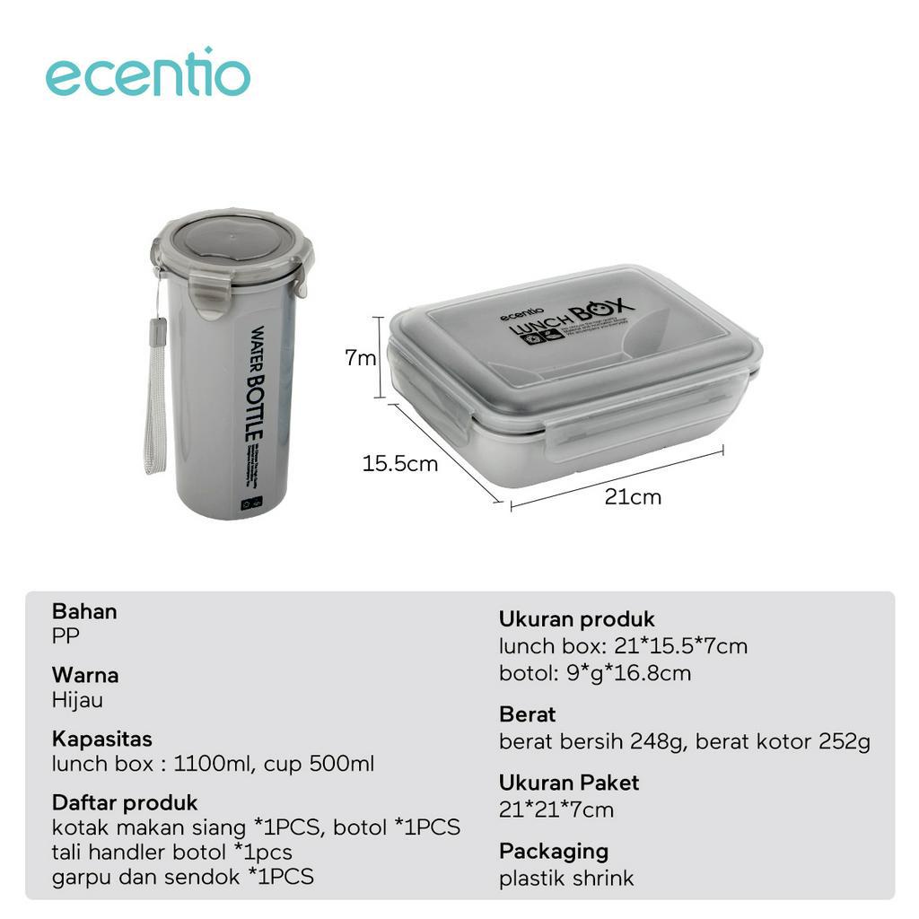 ecentio lunch box set botol minum set anti tumpah 4 sekat tempat makan Free Sendok Tempat Makan