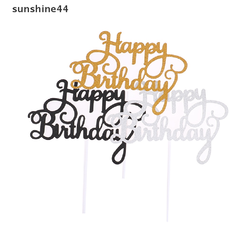 Sunshine 10PCS Topper Kue Ulang Tahun Tulisan Happy Birthday Bahan Kertas Glitter