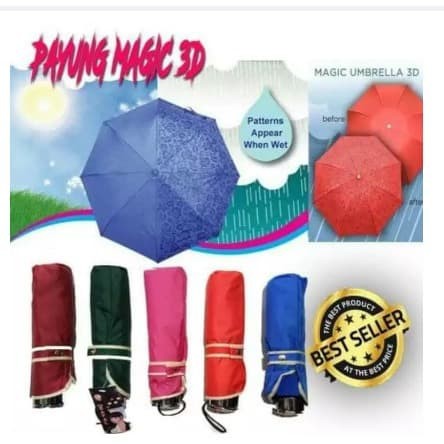 Payung Hujan Lipat Magic 3D - muncul motif bunga Jika Basah -  BONUS SARUNG PAYUNG