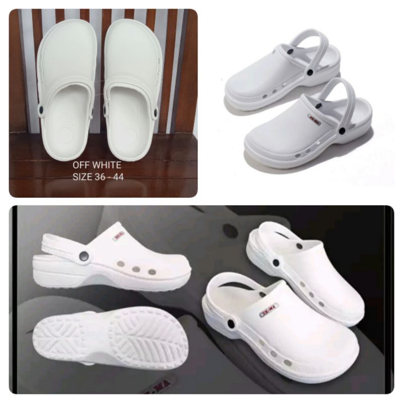 Sandal Kodok Putih Hema, Sandal Medis Dokter Perawat Model Crocs, Sandal Umroh Haji, Sandal Pabrik, Sandal Kamar Mandi Anti Slip