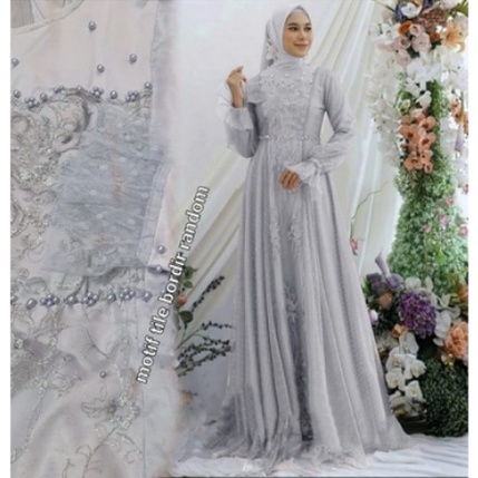 Gaun Gamis Pesta Mewah kondangan nikahan Lebaran busui Brukat brokat Wisuda Remaja muslimah brukat