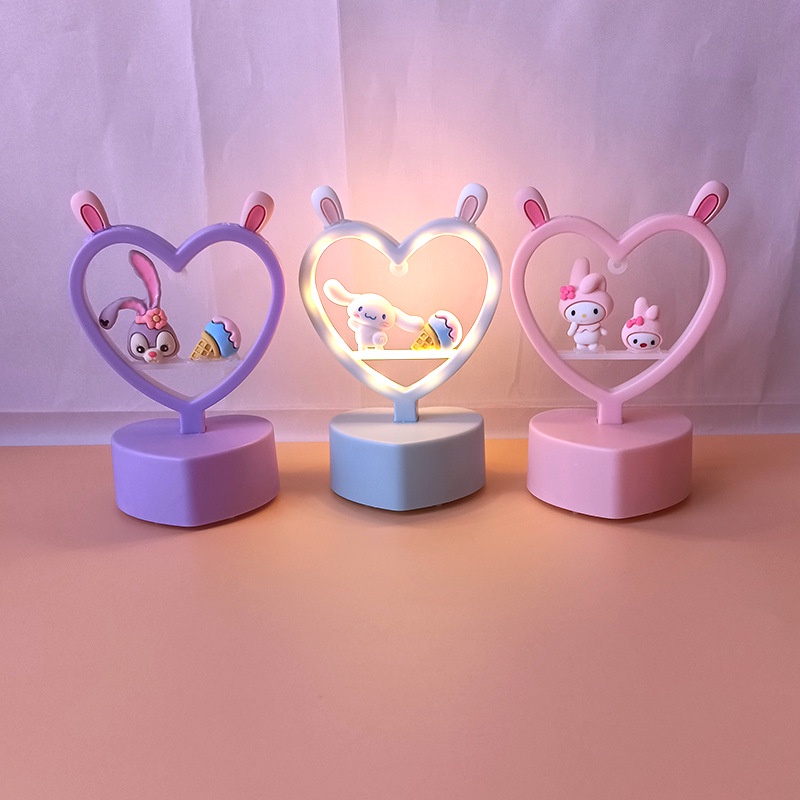 Lampu Meja LED Bentuk Hati Motif Anime Sanrio Kuromi Cinnamorolly Untuk Hadiah Ulang Tahun