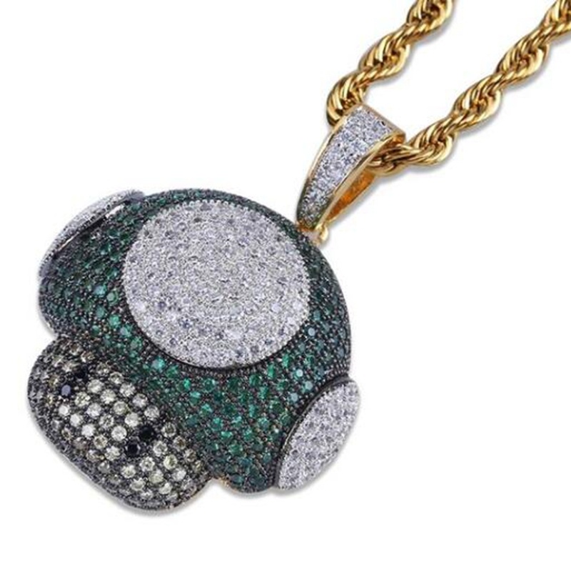 Kalung Liontin Bentuk Jamur Bahan Zirkon Gaya Hip Hop Kasual Untuk Unisex