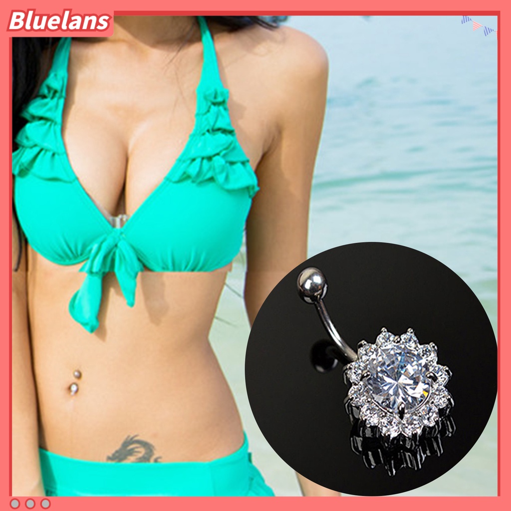 Bluelans Body Piercing Ring Fashion Rhinestone Ball Button Jewelry Barbell Bar Belly Navel Ring for Women