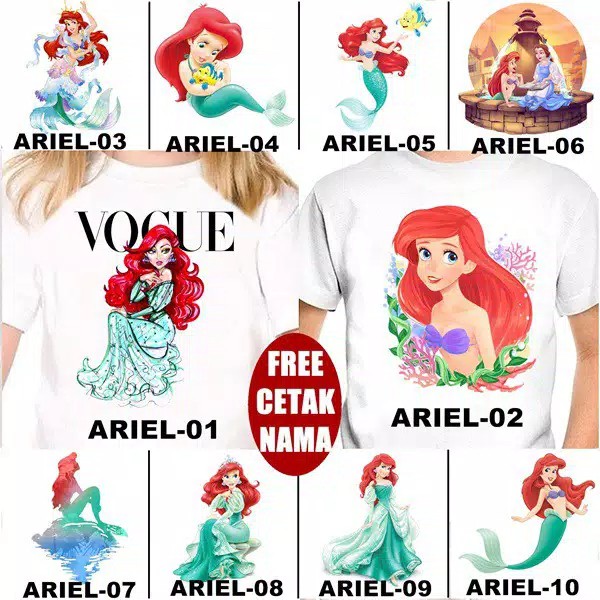 Kaos Ariel Mermaid Anak Dewasa Custom Couple FREE NAMA