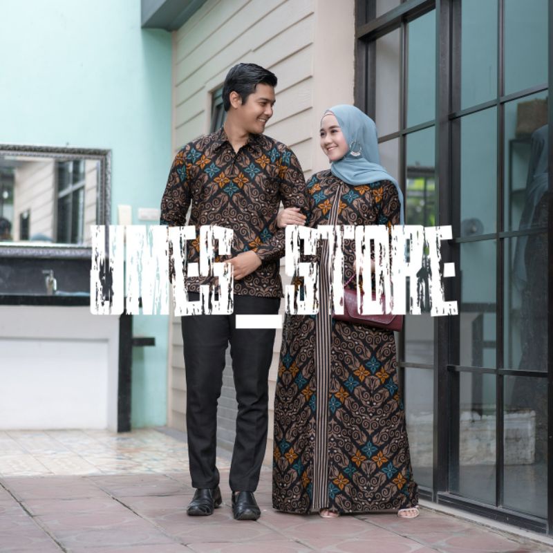 couple batik keluarga songket biru