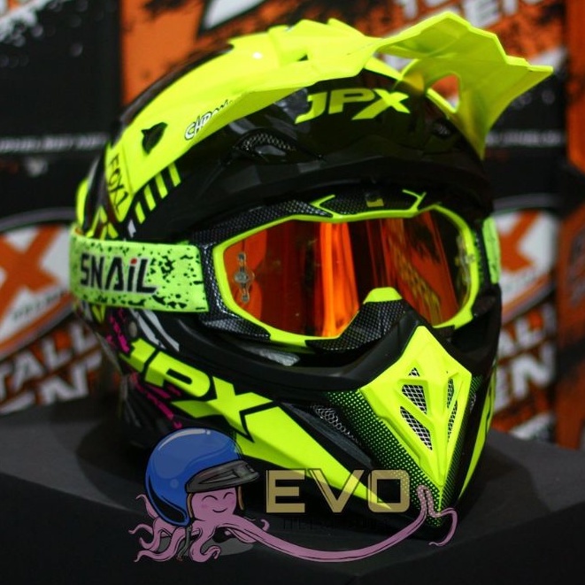 HELM JPX CROSS_SERI X23 - SUPER BLACK + GOOGLE SNAIL (ONGKIR 2KG) HELM JPX TERBARU