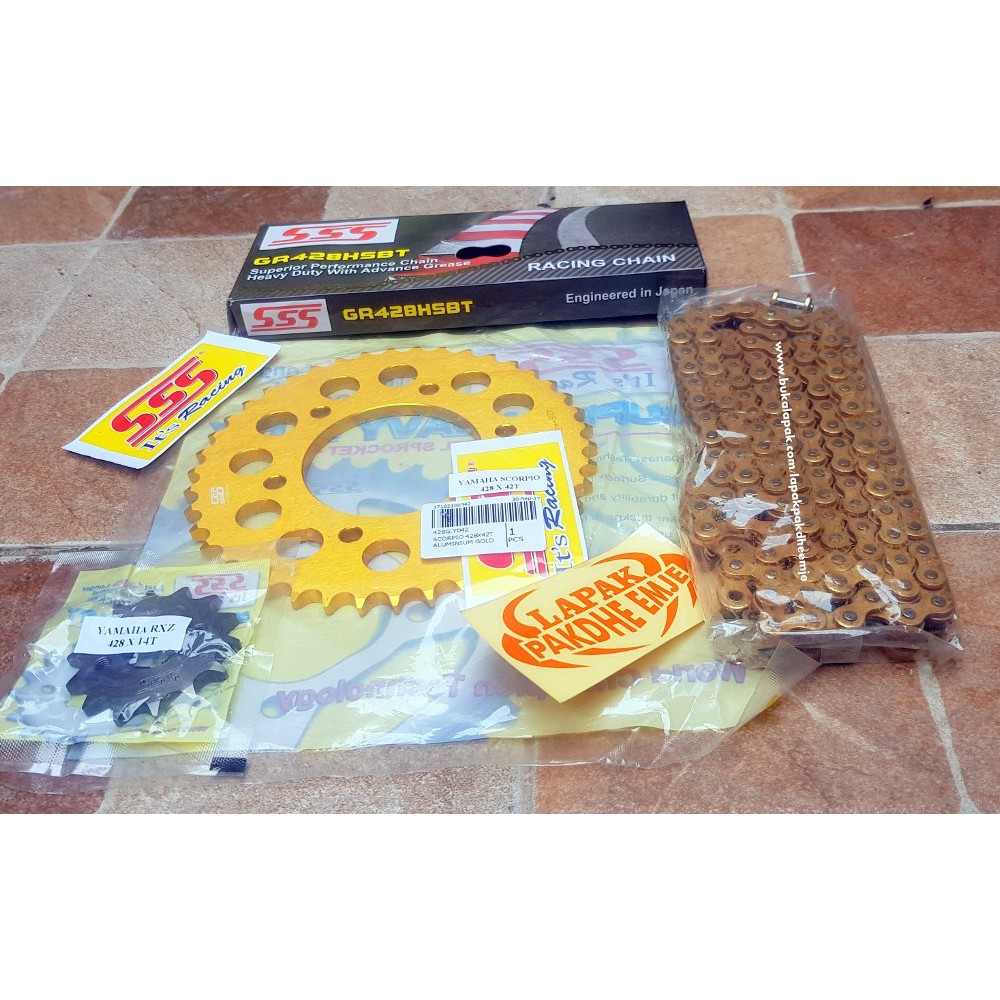 GEAR SET SSS VIXION GEARSET SSS ORIGINAL  VIXION  428 14 42 GEAR ALUMUNIUM GOLD RANTAI SSS