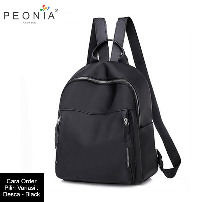 Peonia PNA DESCA Water Resistant Ransel Korea Tas Wanita Punggung Import Kantor Kerja Sekolah Kuliah Outdoor Trendy Fashion Style Travel Casual Backpack Anak Remaja Perempuan Selempang Cewek Bag-Black
