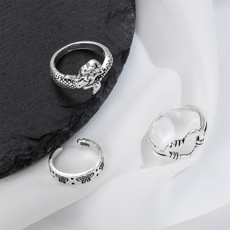 3 Pcs/set Baru Retro Cincin Kepribadian Pembukaan Lama Multi-Lapisan Memakai Jas Jari Telunjuk Cincin Sederhana Fashion Perhiasan Aksesoris - olo