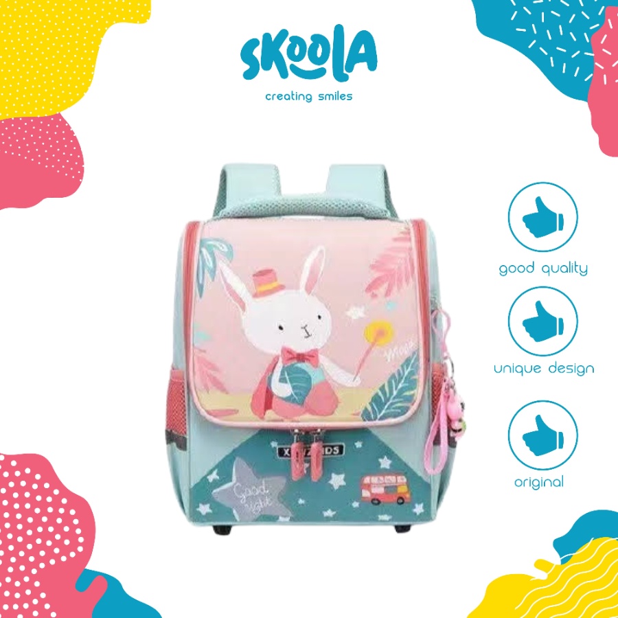 Skoola Tas Sekolah Anak Perempuan TK SD Ransel Kelinci Free Keychain - Rabbit Wonderland