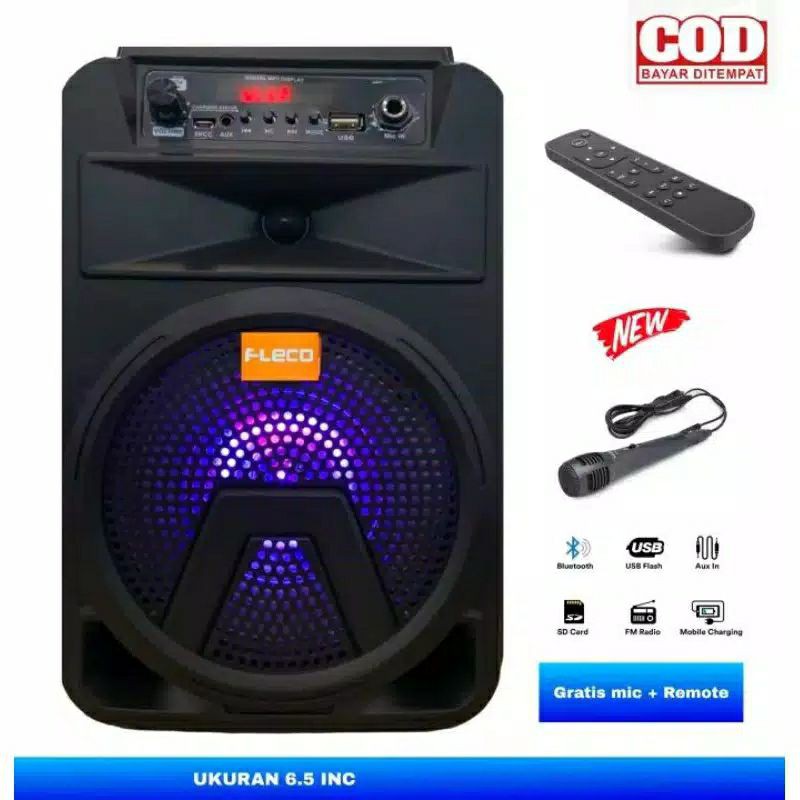 Speaker Bluetooth Fleco F3362/FL611/FL612 Microphone Karaoke/Salon Aktif Wireless Subwoofer 6,5Inch